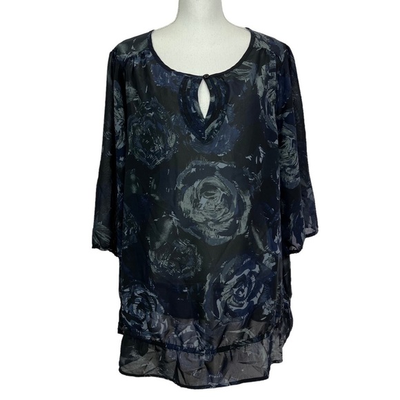 JMS JUST MY SIZE Women’s Pullover Top Sz 3X Semi-Sheer Multi Color Floral Print - Picture 1 of 11